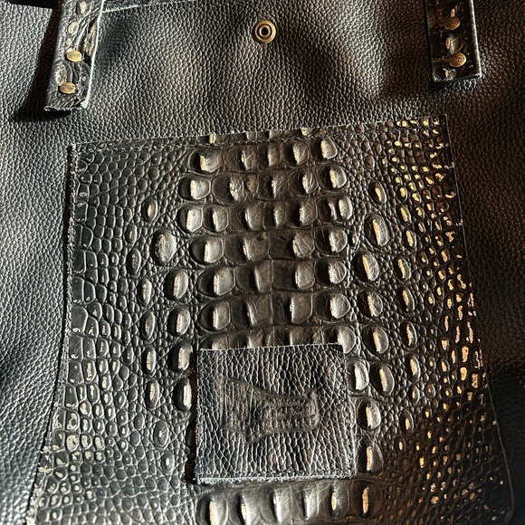 Fringed Black Crocodile-Embossed Tote Bag with Silver toned accents - Picture 3 of 6